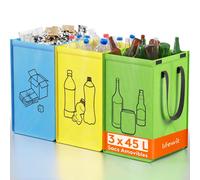 Asfasfq-Lot De 3 Sac Tri Selectif 45 L, Systèmes De Tri Des Déchets, Poubelles Recyclage De 3 Couleurs Pour Papiers, Carton, Plastiques, Verre, Bouteilles, Bac De Tri Pour Cuisine, Exterieur