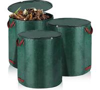 ASFASFq-Lot de 3 sacs à déchets de jardin avec couvercle - 120 l - Stable - Pliable - Pour herbe, feuilles, haie, déchets de jardin, plantes et déchets