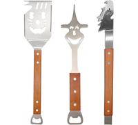 ASFASFq-Lot de 3 ustensiles de barbecue extra longs - Accessoires de barbecue pour homme - Accessoires de barbecue avec pince à barbecue, spatule, fourchette à viande - Poignées en bois extra longues