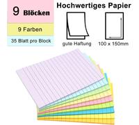 Asfasfq-Lot De 315 Notes Adhésives 9 Couleurs Pastel 100 X 150 Mm Super Adhérence Lignées Polyvalentes