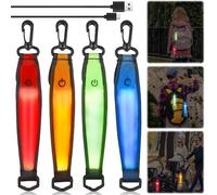 Asfasfq-Lot De 4 Cartables À Led Clignotantes - 3 Modes - Rechargeable Par Usb - Pendentif Réfléchissant - Lumière De Sécurité Pour Enfants - Réflecteur Étanche - Pour Cartable, Sac À Dos, Jogging