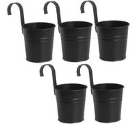 ASFASFq-Lot de 5 Pots de Fleurs à Suspendre en métal avec Crochet pour décoration intérieure et extérieure pour Balustrade, clôture, Balcon, Jardin (Noir)