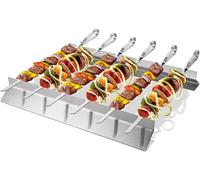 ASFASFq-Lot de 6 brochettes de barbecue en acier inoxydable - Robuste - Avec support de barbecue - 43 x 2,5 x 10 cm - Accessoires de barbecue - Brochettes à viande - Brochettes à brochettes pour la
