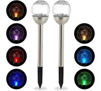ASFASFq-Lot de lampes solaires LED, Piquet, Décoration de jardin, Eclairage, Lot de 2, Changement de couleur, argenté