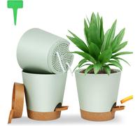 ASFASFq-Lot de Pot de Fleur en Plastique, 3pcs Pots de Fleurs Auto-Arrosant, Pots de Plantes avec Trous De Drainage et Soucoupes Amovible pour d'Intérieur et d'Extérieur Jardins de Balcon -Vert 16,5c
