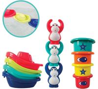 Asfasfq-Ludi - Coffret De Bain Bébé ¿ Jouets D¿Éveil Sensoriels ¿ 4 Bateaux, 3 Singes, 4 Gobelets ¿ Développe Motricité & Coordination - Dès 10 Mois