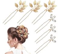 Asfasfq-Lurrose 6 Pcs Épingles À Cheveux De Mariée Or Cristal Feuille Épingles À Cheveux Feuille De Mariage Chignon Broches Pour Les Femmes