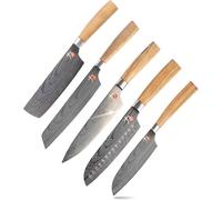 Asfasfq-Masterpro Tetsu Couteaux De Cuisine Ensemble Complet De 5 Couteaux Japonais Parfait Pour Couper Tous Les Types D'aliments Cuisine Professionnelle Manche En Bois D'olivier
