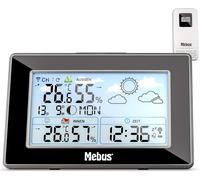 ASFASFq-MEBUS Station météo radio-pilotée avec capteur extérieur, thermomètre/hygromètre, horloge radio-pilotée, indicateur de bien-être climat intérieur, prévisions météo, calendrier lunaire, réveil