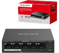 ASFASFq-MERCUSYS Commutateur Gigabit Ethernet pour ordinateur 5 ports avec PoE+ 4 ports, PoE 65 W, compatible avec PDs 802.3af/at, gestion de l'énergie, boîtier en métal, Plug & Play, aucune configur