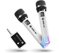 ASFASFq-Micro sans fil, micro avec connexion à puce individuelle et lumières LED, autonomie de 40 h, portée de réception de 60 m, contrôle du volume, micro karaoke pour chant, YouTube/TikTok