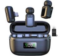 ASFASFq-Microphone cravate sans fil avec écran LED, microphone cravate à clipser avec réduction du bruit, pour enregistrement vidéo, Tiktok, Youtube, Vlog Podcast Content Creator (noir foncé)