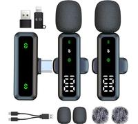 ASFASFq-Microphone cravate sans fil avec écran LED, microphone cravate à clipser avec réduction du bruit, pour enregistrement vidéo, Tiktok, Youtube, Vlog Podcast Content Creator (noir)