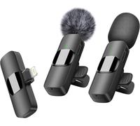 ASFASFq-Microphone cravate sans fil pour iPhone iPad ¿ Micro professionnel à clipser pour enregistrement vidéo, Vlog, YouTube, TikTok (résistant au vent/2 micros)