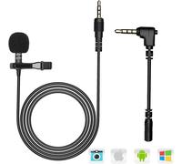 ASFASFq-Microphone pour PC 3.5mm Jack Audio, 2m Mini Micro Cravate Condensateur Omnidirectionnel avec 2 Transformations pour Entretien/Vidéoconférence/Podcast/Skype, Compatible avec Android/iOS, Noir