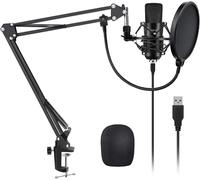ASFASFq-Microphone USB à Condensateur Enregistrement pour Ordinateur de Bureau et Ordinateur Portable MAC Windows, Cardioïde Avec Réglable Suspension Perche Ciseaux Bras