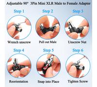 ASFASFq-Mini adaptateur de microphone XLR réglable à 90 ° plaqué or 3 broches mâle vers mini XLR femelle à angle droit, pour microphone sans fil à revers, caméscope