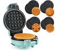 Asfasfq-Mini Gaufrier Avec Plaques Interchangeables, 4 Formes ¿ Citrouille, Pain D¿Épices, C?Ur Et Classique, Revêtement Antiadhésif, Idéal Pour Les Anniversaires D¿Enfants, Menthe