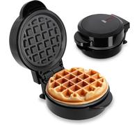 ASFASFq-Mini gaufrier machine à gaufre belge forme ronde parfait pour une personne, une fête, un anniversaire d'enfant revêtement antiadhésif de haute qualité 550 W noir