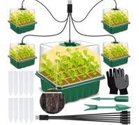 ASFASFq-Mini Serre pour Plantes, Lot de 5 Mini Serres de Culture d'intérieur avec Lumière (Spectre Complet), Bac à Semis avec Couvercle Haut et Ventilation, 10 étiquettes, 2 Outils, 1 Paire de Gants