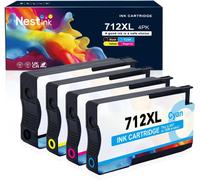 ASFASFq-Nestink Lot de 4 cartouches d'encre 712xl 3ED67A 3ED68A 3ED69A 3ED71A (1 noire, 1 cyan, 1 magenta, 1 jaune) 712 xl cartouches d'encre compatibles avec HP DesignJet T650 T630 T230 T210 T250