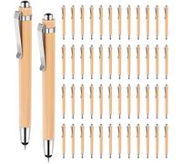 Asfasfq-Nizeami Lot De 50 Stylos À Bille Rétractables En Bambou Avec Pointes De Stylet Pour Écran Tactile, Encre Noire, Stylos Cadeaux Pour L'écriture De Fournitures Scolaires Et De Bureau