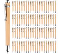 Asfasfq-Nizeami Lot De 80 Stylos À Bille Rétractables En Bambou Avec Embouts De Stylet Pour Écrans Tactiles, Stylos À Bille Rétractables À Encre Noire De 1 Mm Pour Écrire, Fournitures Scolaires Et De