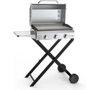 ASFASFq-Onlyfire BBQ Barbecue à Gaz 3 Brûleurs en Inox Zone de Cuisson 57 x 36cm 7Kw avec Table D'appoint, Chariot, Thermomètre, Plaque de Gril pour Extérieur Camping Balcon