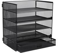 Asfasfq-Organiseur De Bureau, Bac À Courrier À 5 Niveaux Avec Tiroir, Compartiments De Rangement Pour Dossiers, Lettres, Papier, Plateau De Rangement De Bureau En Métal (Noir)