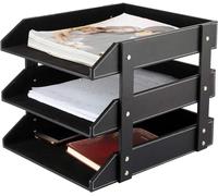 Asfasfq-Organiseur De Bureau En Cuir Empilable Pour Dossiers, Dossiers, Papeterie, Magazines, Courrier, Maison, Petits Objets, Organiseur De Bureau (Noir)