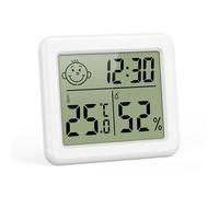 ASFASFq-ORIA Thermomètre Hygromètre Intérieur, Mini Thermomètre d'Ambiance Numérique avec Heure, Date, ¿/¿ Commutable, Moniteur de Température et Humidité Alimenté par Batterie pour Chambre à Coucher