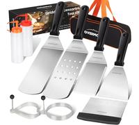 ASFASFq-Overmont Spatule pour Barbecue 9 Pièces Ensemble d'Accessoires pour Plaque Chauffante BBQ Spatule Ustensiles Set en Acier Inoxydable pour Extérieur et Intérieur