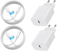 Asfasfq-Pack Of 2 20 W Usb-C Fast Charger + 2 M Usb-C To Light-Ning Fast Charging Cable Compatible With I-Phone 15/14/13/12 Pro Max Mini, Sam-Sung Galaxy S23/S22, Air -Pods Pro, I-Pad - Compact White