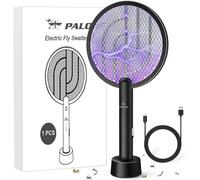 ASFASFq-PALONE Raquette Electrique Insectes 4000V Raquette Moustique Electrique Tapetteà Mouche avec Base, USB Rechargeable UV Exterminator (Noir, 1PC)