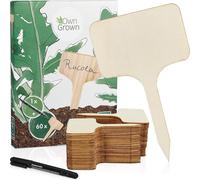 ASFASFq-Pancarte en bois pour l'étiquetage des plantes: box de 60 étiquettes en bois avec stylo - Ardoise en bois pour jardin, plante et potager - Résistant aux intempéries - Qualité supérieure