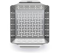 ASFASFq-Panier à griller deluxe - Petit (24 x 19cm), panier à griller en acier inoxydable, résistant à la chaleur, passe au lave-vaisselle, adapté à tous les types de barbecues - Argent (6481)