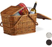 ASFASFq-Panier de Pique-Nique à Couvercle Tressé Tissu Anses Grande Corbeille Transport Fait Main Rotin Brun Miel, 25 L