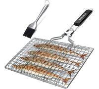 ASFASFq-Panier Grille pour Barbecue, Pliable en Acier Inoxydable, pour la Cuisson des Poissons, Légumes ou Crevettes, avec Poignée Amovible, Brosse à Badigeonner et Sac de Rangement. (Type 1)