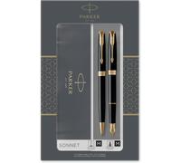 Asfasfq-Parker Sonnet Duo Coffret-Cadeau Avec Stylo Bille Et Stylo Plume (Pointe Or 18 Carats) Finition Noire Laquée Avec Attributs Or Recharge Et Cartouche D¿Encre Noire Coffret-Cadeau