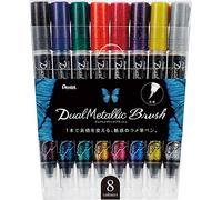 Asfasfq-Pentel Gfh-D8st Dual Metallic Brush Lot De 8 Stylos Pinceaux Remplis D'encre Pailletée Changeante En Fibres De Nylon Selon La Couleur Du Papier