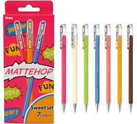 Asfasfq-Pentel Mattehop K110-V7sta Sweet Colours Lot De 7 Stylos Roller À Encre Gel Avec Encre À Fort Pouvoir Couvrant, Finition Mate, 7 Couleurs Assorties