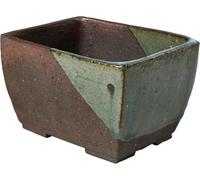 ASFASFq-Petit Pot à Bonsaï Rectangulaire Émaillé Fait à la Main avec Trous de Drainage Fabriqué au Japon ¿ Jardinière pour Fleurs et Plantes en Céramique ¿ Marron/Vert Tokoname Series