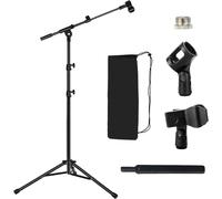 ASFASFq-Pied de Micro Trépied au Sol avec Perche pour Blue Yeti Samson Q2U Fifine K6 AM8, Pied Micro avec Sac de Transport, Adaptateur 5/8"", 2 Clips et Serre-câbles