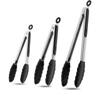 ASFASFq-pince cuisine 3 pièces (7/9/12 pouces), en acier inoxydable et silicone -pince barbecue, résistante à la chaleur et antidérapante, adaptée à la friteuse -pince grille pain, pince alimentaire