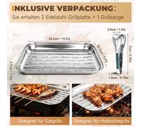 ASFASFq-Plat Barbecue 34,9x24,5x2,7cm Plat de Cuisson Barbecue avec Trous 2pcs Réutilisables Plaque Inox pour Barbecue avec 1 Pince à Griller Accessoires Barbecue (2PCS)