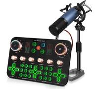 ASFASFq-Podcast Microphone Set, mixeur DJ Interface Audio Carte Son avec XLR Cardioïde Microphone Condensateur Podcast Studio de Production, pour Le Streaming Live/PC/Enregistrement(K600)