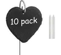 ASFASFq-Poeland Lot de 10 plaques en ardoise pour plantes, résistantes aux intempéries, réutilisables, avec tige en métal en forme de c?ur