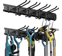 ASFASFq-Porte Outils Mural Premium - Range Outils de Jardin avec 6 Crochets Réglables, Support Balais Mural pour Garage/Jardin - Organisation du Garage en Acier Robust