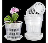 ASFASFq-Pot à Orchidée en Plastique Transparent, en Plastique Blanc avec Trous de Drainage et Soucoupes, Convient pour Planter des Plantes en Pot dans Les Jardins(140 mm)
