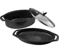 Asfasfq-Pradel Excellence - Marmite Ovale Set De 3 Pièces En Fonte D'aluminium Premium Couvercle En Verre - Revêtement Anti-Adhésif Façon Pierre - Tous Feux Dont Induction, Four, Lave-Vaisselle - 39x